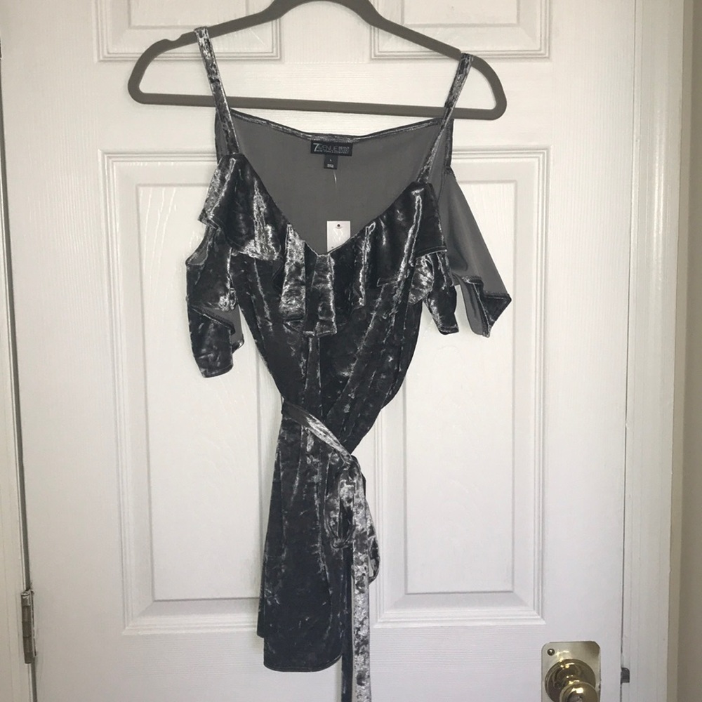 Crushed velvet cold shoulder top